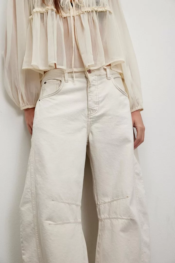 FREE PEOPLE We The Free Good Luck Mid-Rise Barrel Jeans-Milk Creme - Image 5