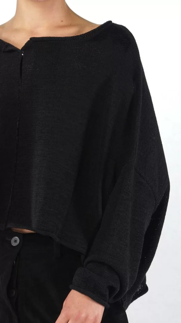 RUNDHOLZ Straight Wide Linen Cardigan-Black - Image 3