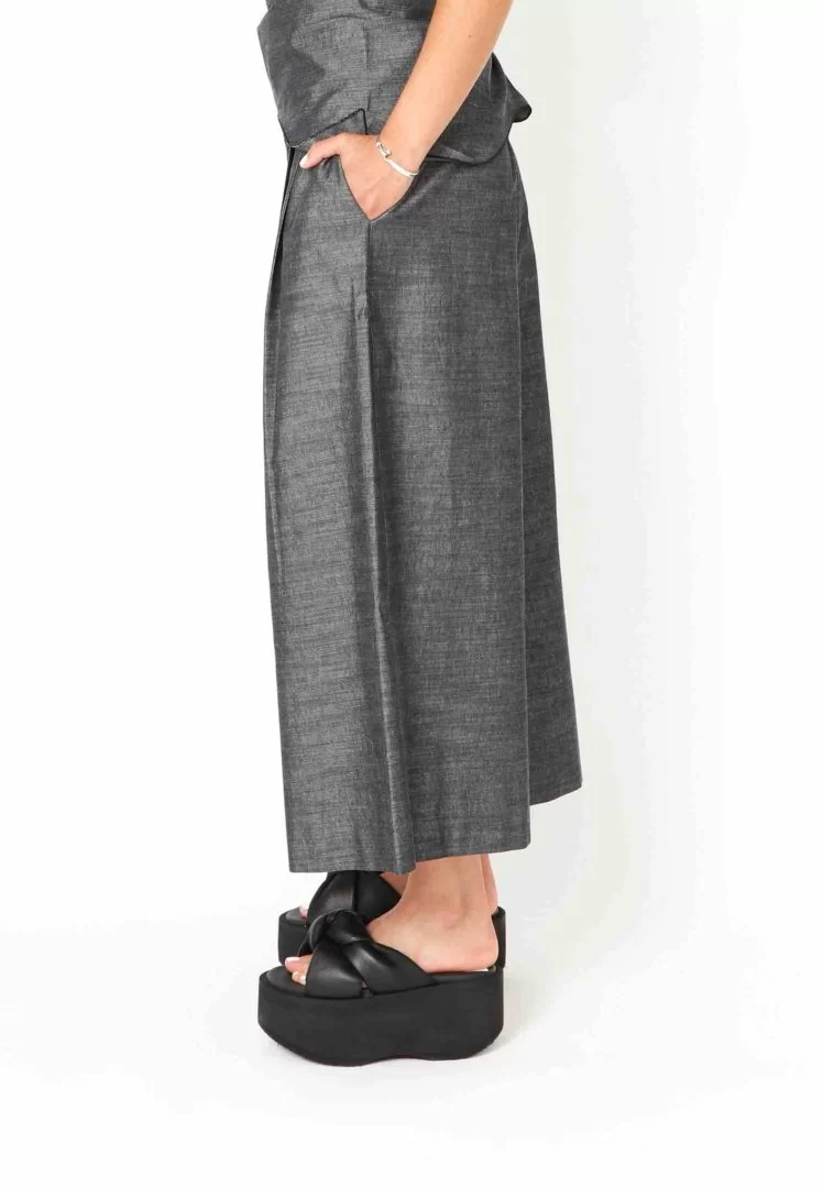 SORT AARHUS Pants with wide legs-Grey - Image 3