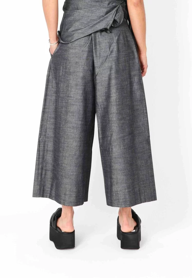 SORT AARHUS Pants with wide legs-Grey - Image 4