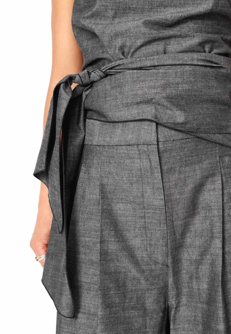 SORT AARHUS Pants with wide legs-Grey - Image 5