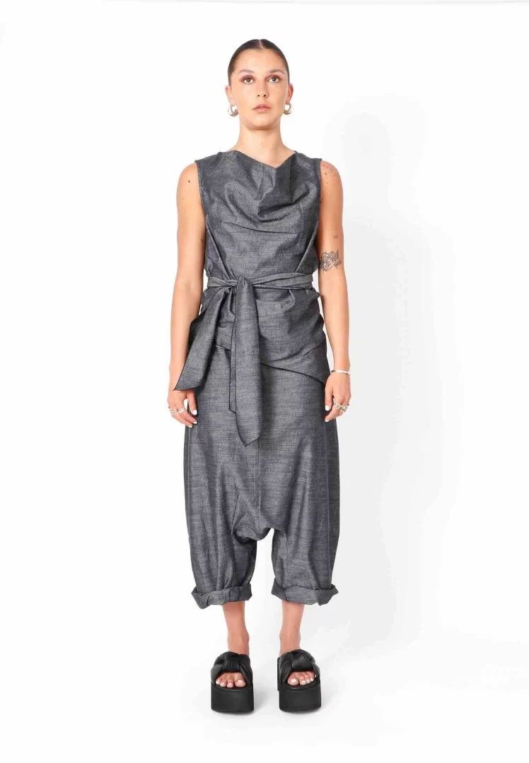 SORT AARHUS Top with waist tie-Grey - Image 4