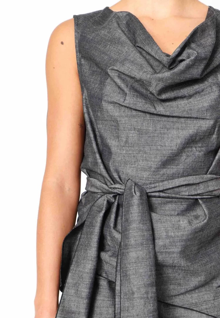 SORT AARHUS Top with waist tie-Grey - Image 7