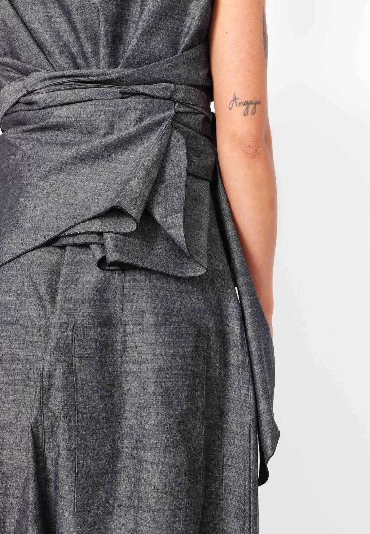 SORT AARHUS Top with waist tie-Grey - Image 8