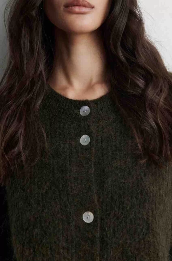 SECOND FEMALE Andrea Knit Rib Cardi-Black Olive - Image 4