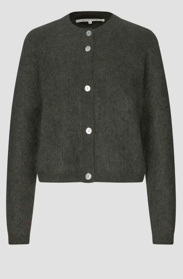 SECOND FEMALE Andrea Knit Rib Cardi-Black Olive - Image 5