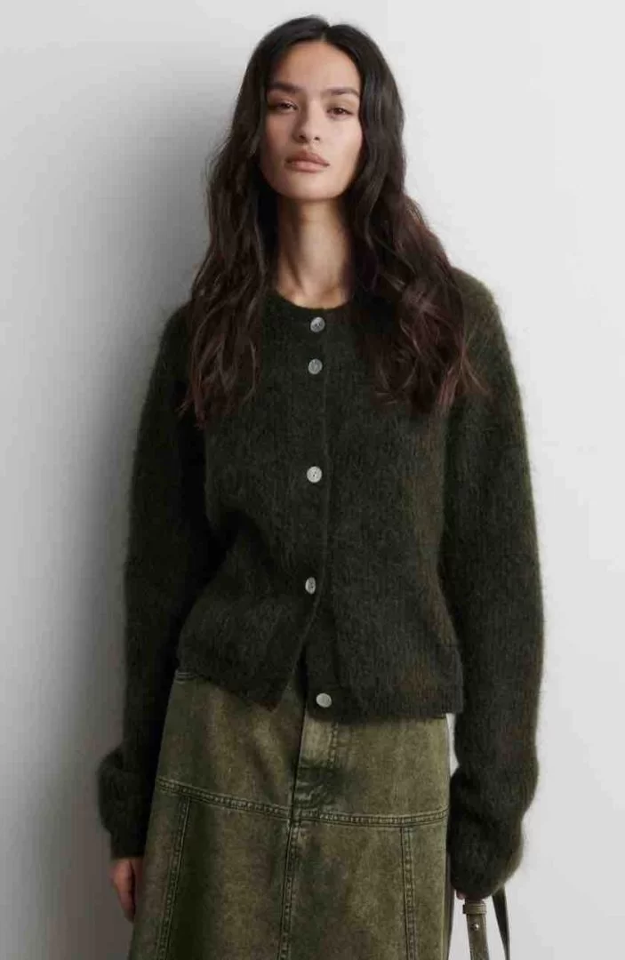 SECOND FEMALE Andrea Knit Rib Cardi-Black Olive - Image 6