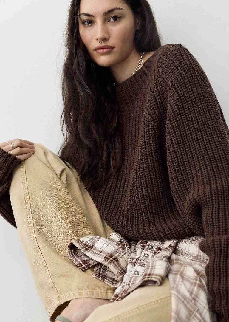 FREE PEOPLE Low Tide Knit Pullover-Chocolate - Image 4