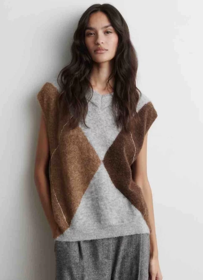 SECOND FEMALE Forca Knit Vest-Light Grey Melange - Image 5