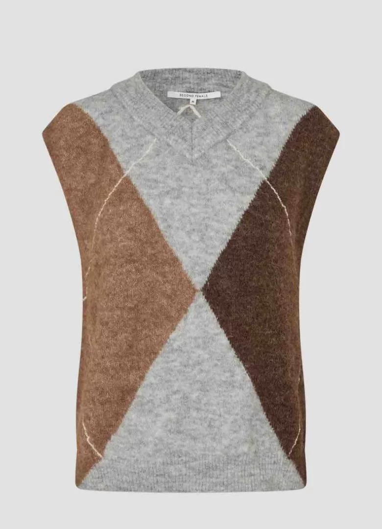 SECOND FEMALE Forca Knit Vest-Light Grey Melange - Image 2