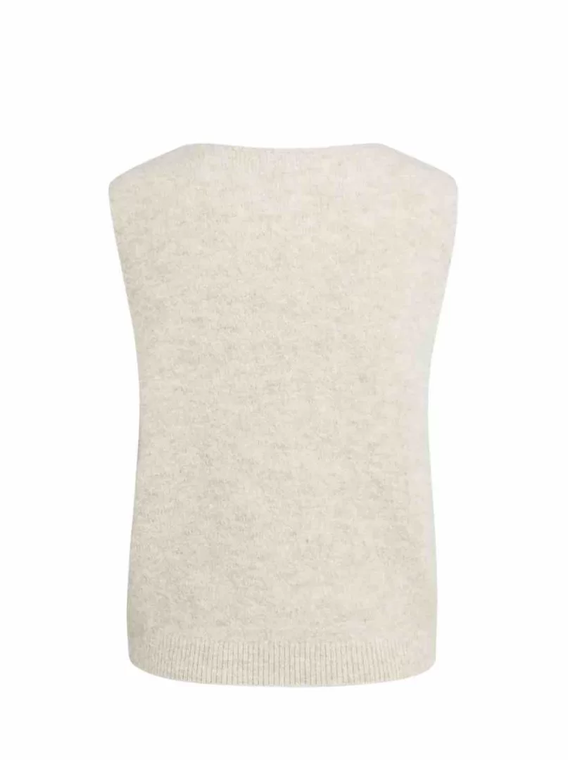 YAYA Soft knit spencer with deep V-neck-Light Beige Melange - Image 7