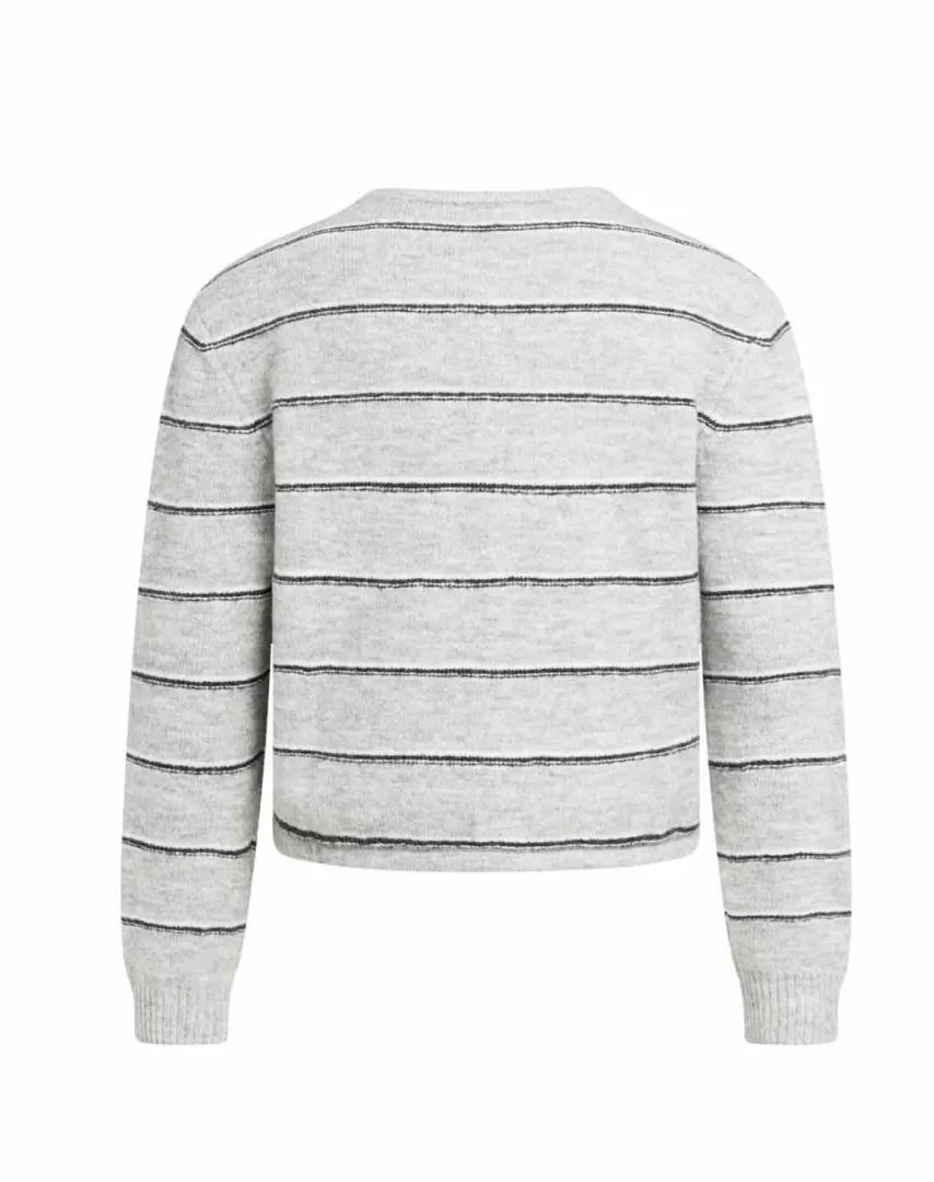 YAYA Striped knitted cardigan with tie detail-Medium Grey Melange - Image 6