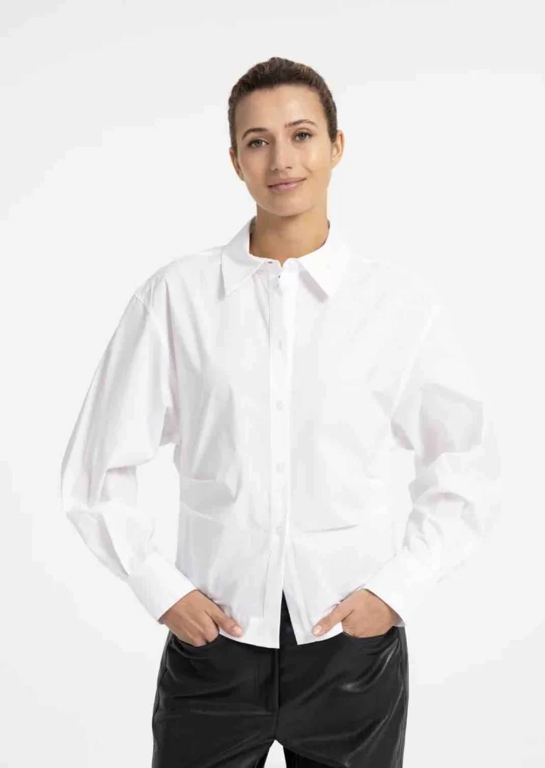 YAYA Blouse with waist accent and pleat detail-Pure White - Image 2