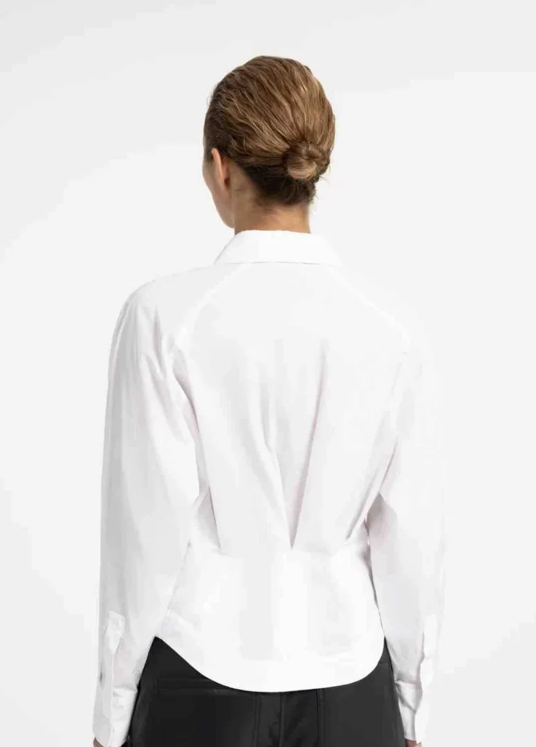 YAYA Blouse with waist accent and pleat detail-Pure White - Image 3