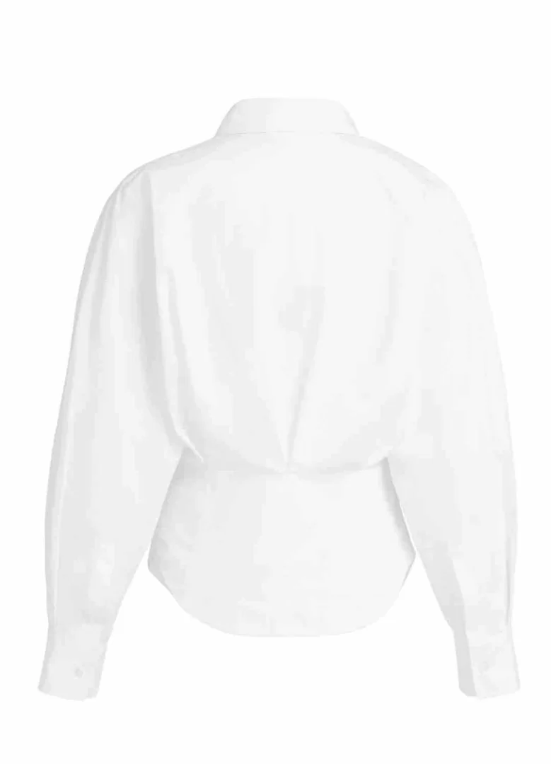 YAYA Blouse with waist accent and pleat detail-Pure White - Image 7