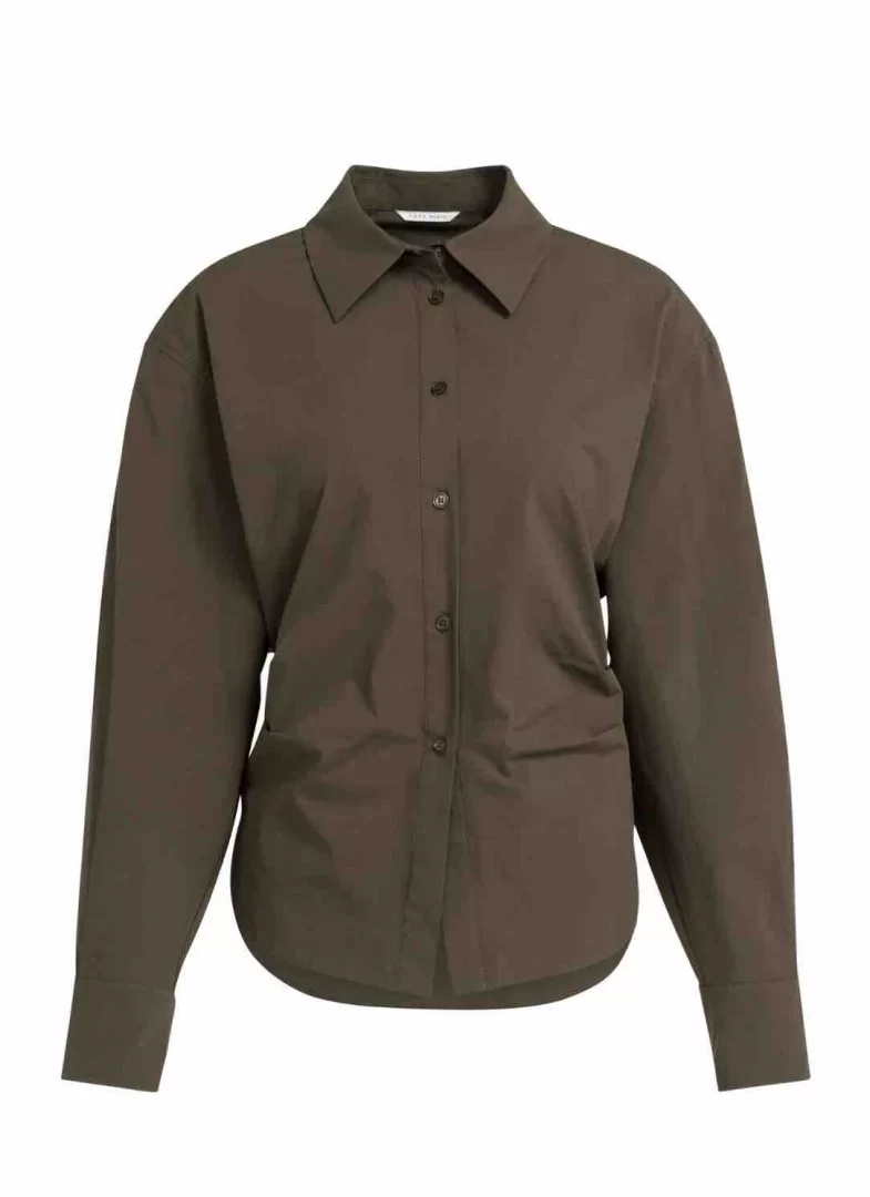 YAYA Blouse with waist accent and pleat detail-Slate Black Brown - Image 4