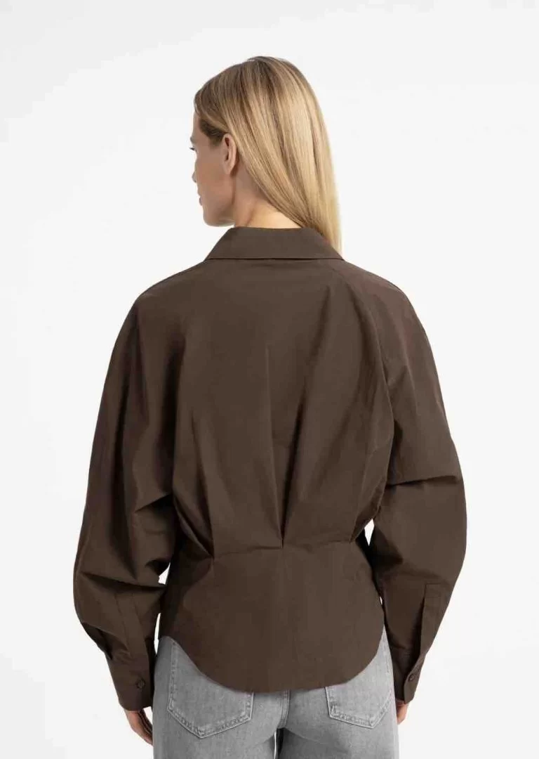 YAYA Blouse with waist accent and pleat detail-Slate Black Brown - Image 5