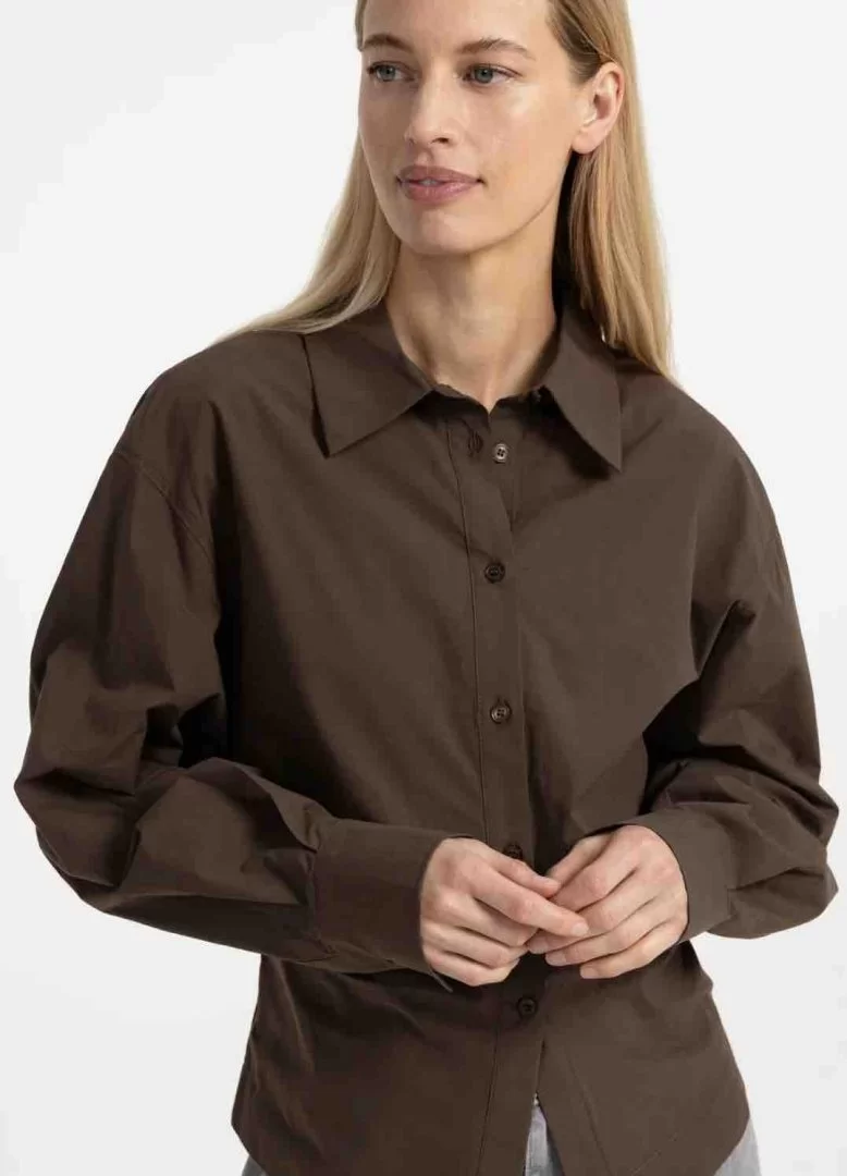 YAYA Blouse with waist accent and pleat detail-Slate Black Brown - Image 6