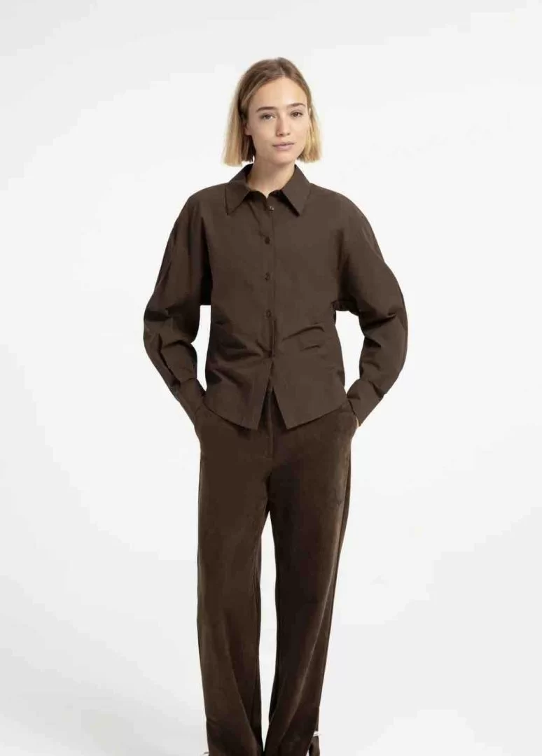 YAYA Blouse with waist accent and pleat detail-Slate Black Brown - Image 8