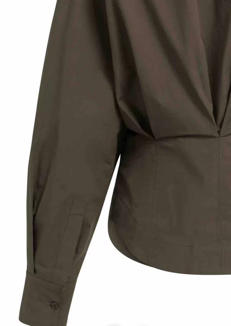 YAYA Blouse with waist accent and pleat detail-Slate Black Brown - Image 2